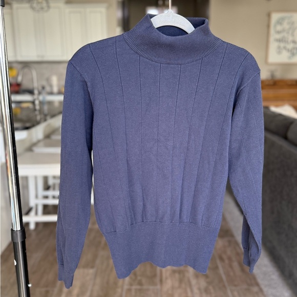 Dressbarn Women’s Mock Turtleneck Sweater Small Blue Ribbed Knit Cotton Blend - Picture 1 of 11